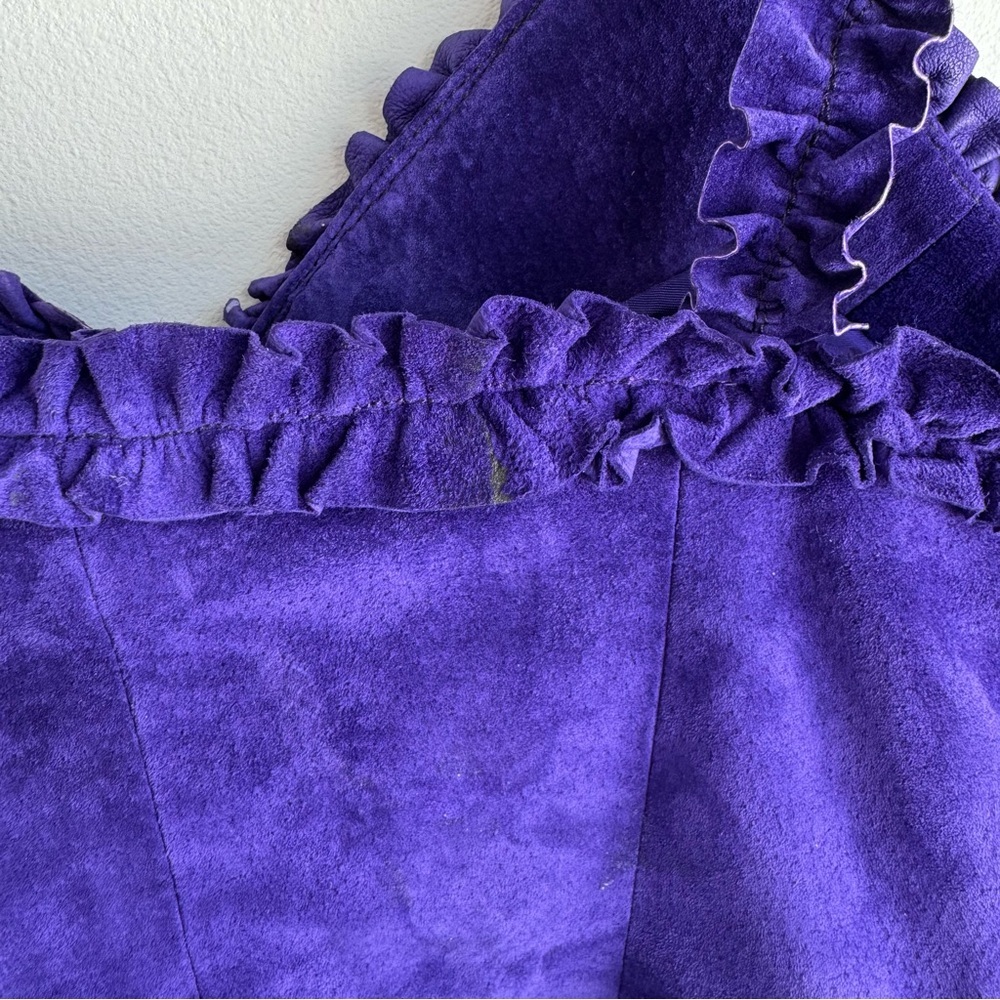 Vintage Danier Purple Suede Corset Top Sz Small Bustier Ruffle Trim Leather Sexy - Picture 9 of 16